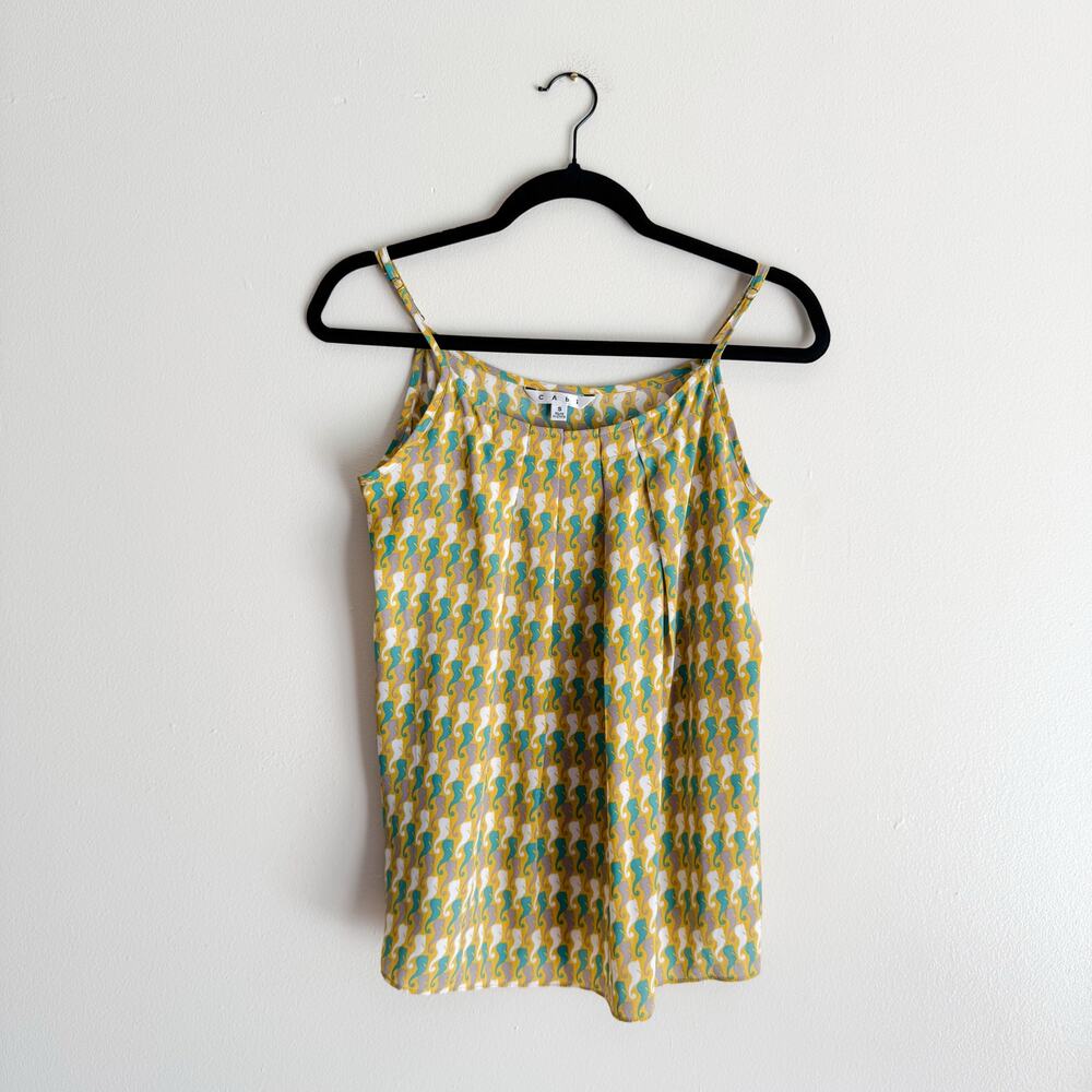 Cabi Green + Blue Seahorse Print Sleeveless Tank Top Blouse - Small